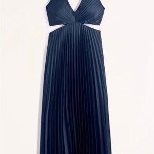 Elegant Navy Blue Pleated Dress
